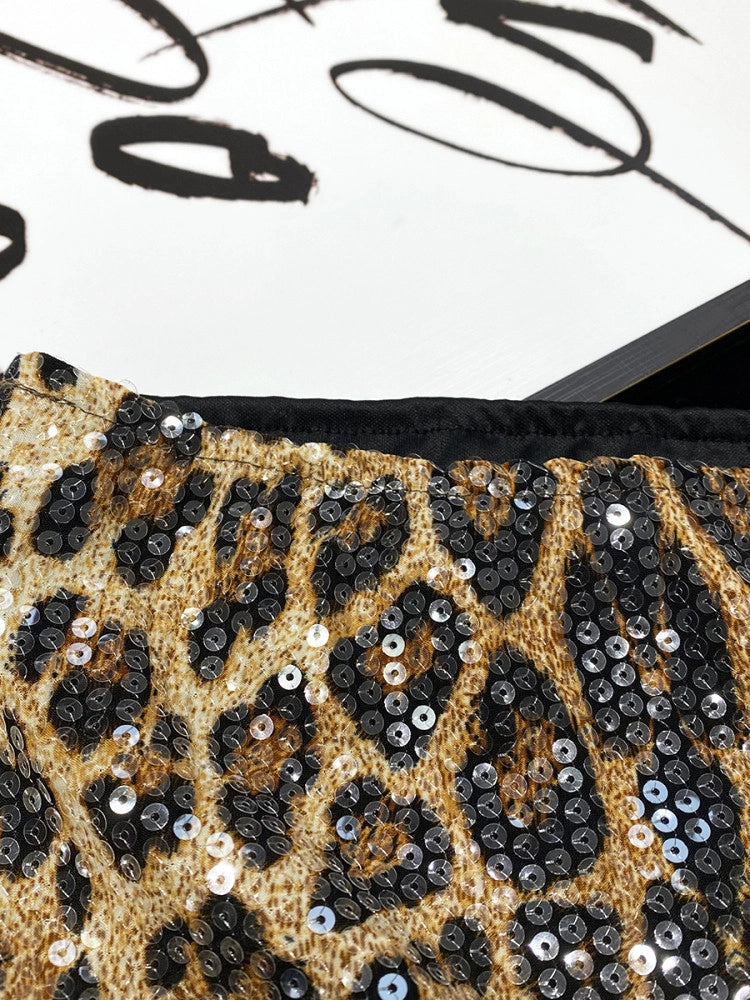 Leopard Sequin Low-waist Mini Skirt