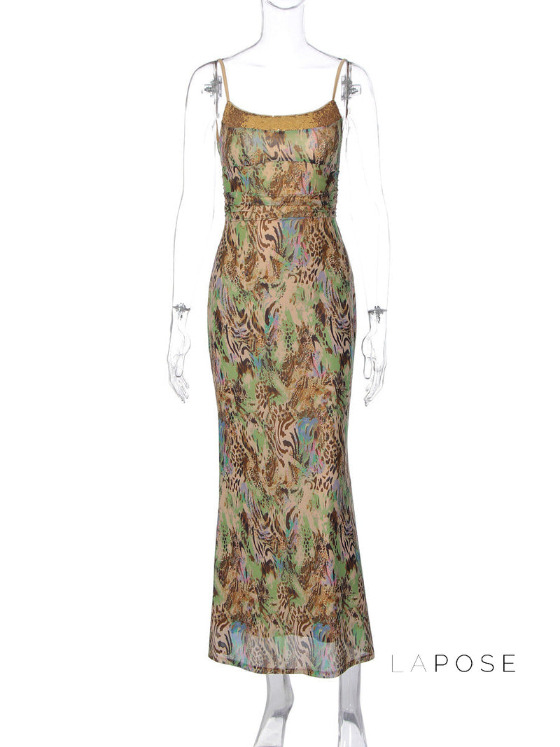 Liana Printed Mesh Maxi Dress