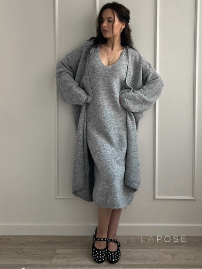 Lily Cozy Knit Dress & Long Cardigan Set