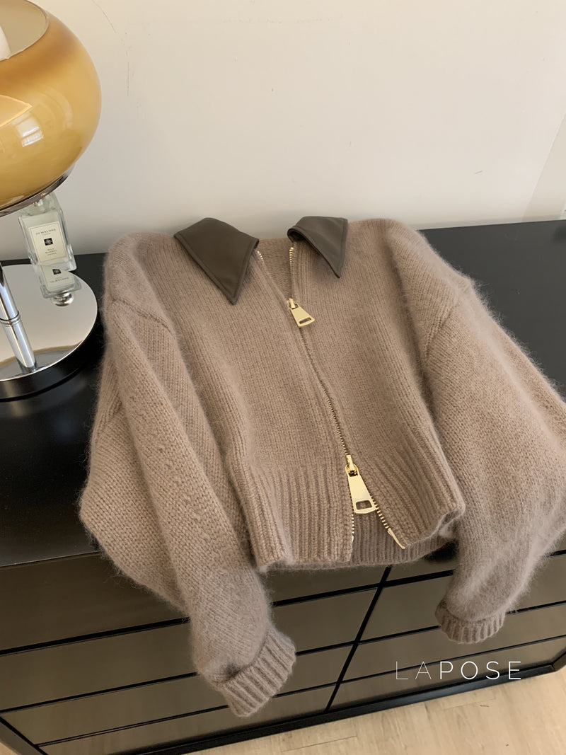 Mahogany Polo Knit Cardigan