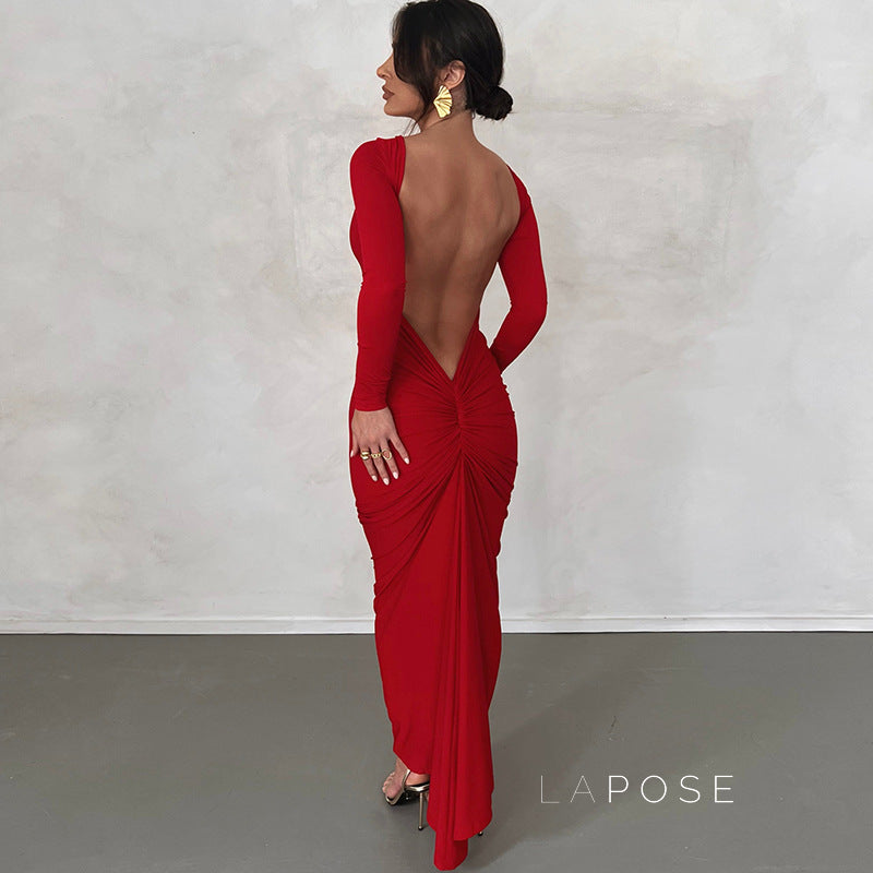 Mireille Backless Ruched Long Dress