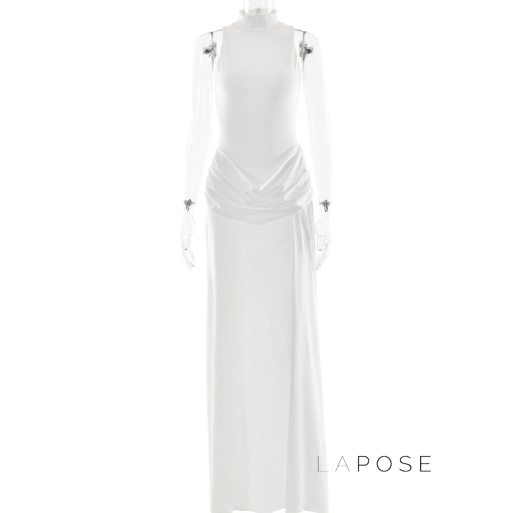 Nikole Mock Neck Ruched Maxi Dress