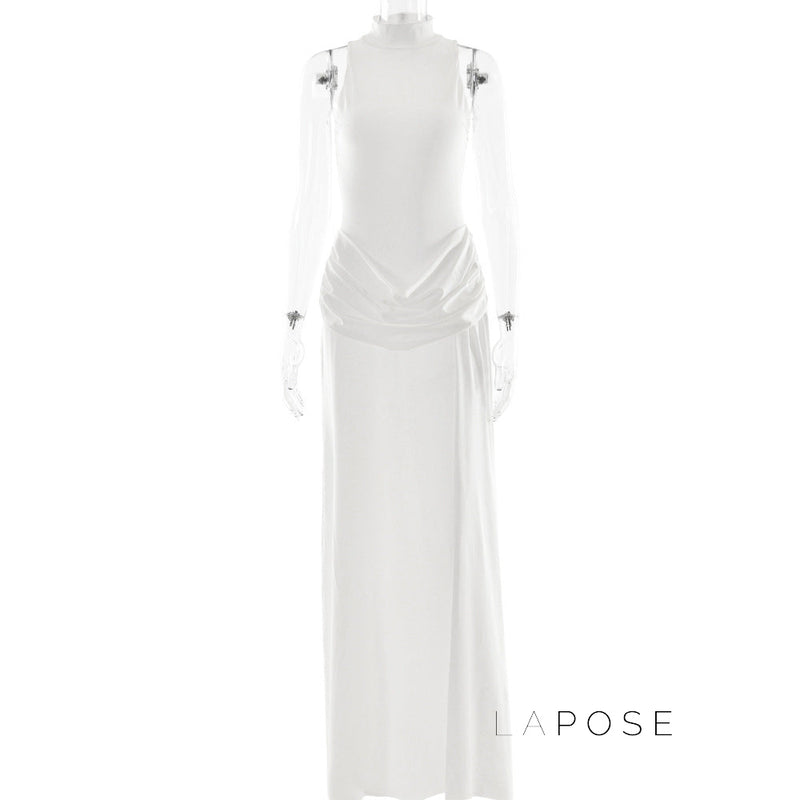Nikole Mock Neck Ruched Maxi Dress