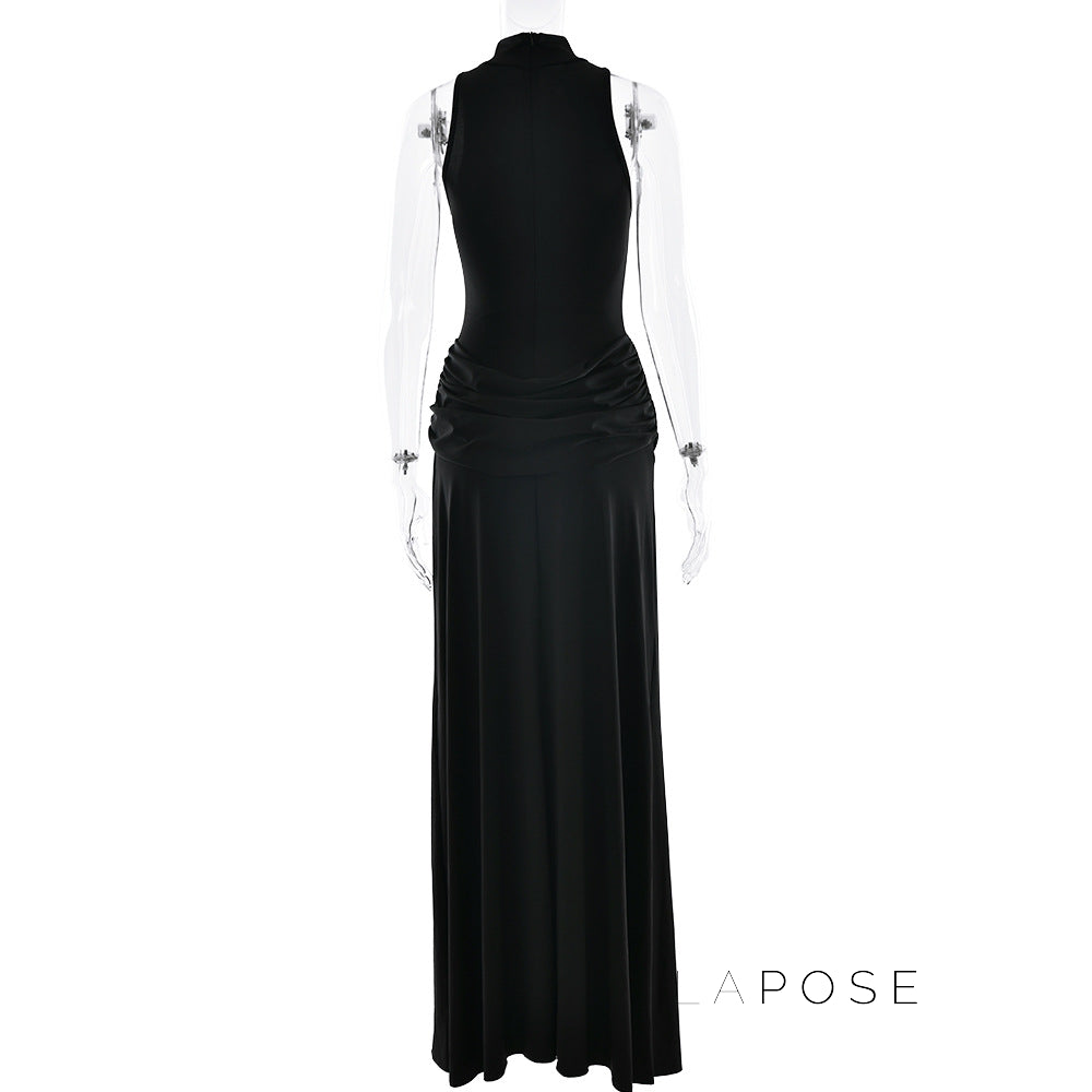 Nikole Mock Neck Ruched Maxi Dress