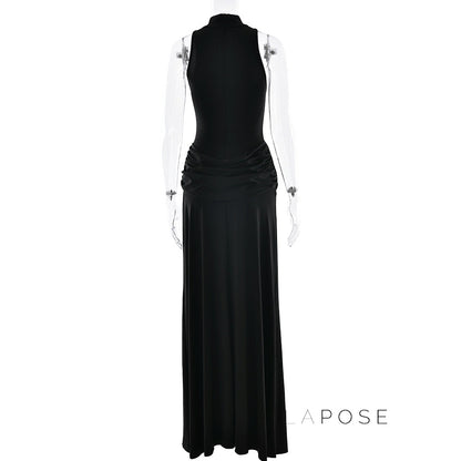 Nikole Mock Neck Ruched Maxi Dress