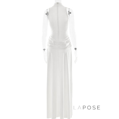 Nikole Mock Neck Ruched Maxi Dress