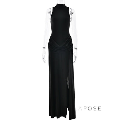 Nikole Mock Neck Ruched Maxi Dress