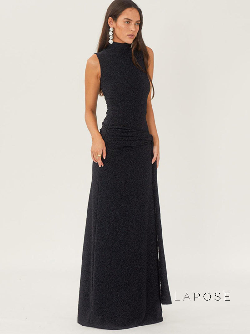 Niya Glitter High-neck Maxi Dress
