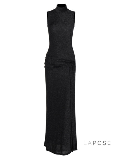 Niya Glitter High-neck Maxi Dress