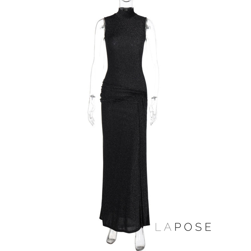 Niya Glitter High-neck Maxi Dress
