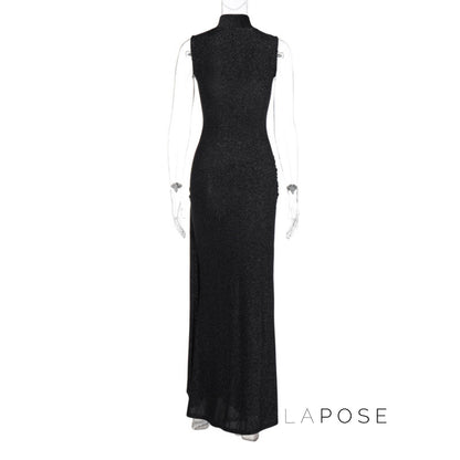 Niya Glitter High-neck Maxi Dress
