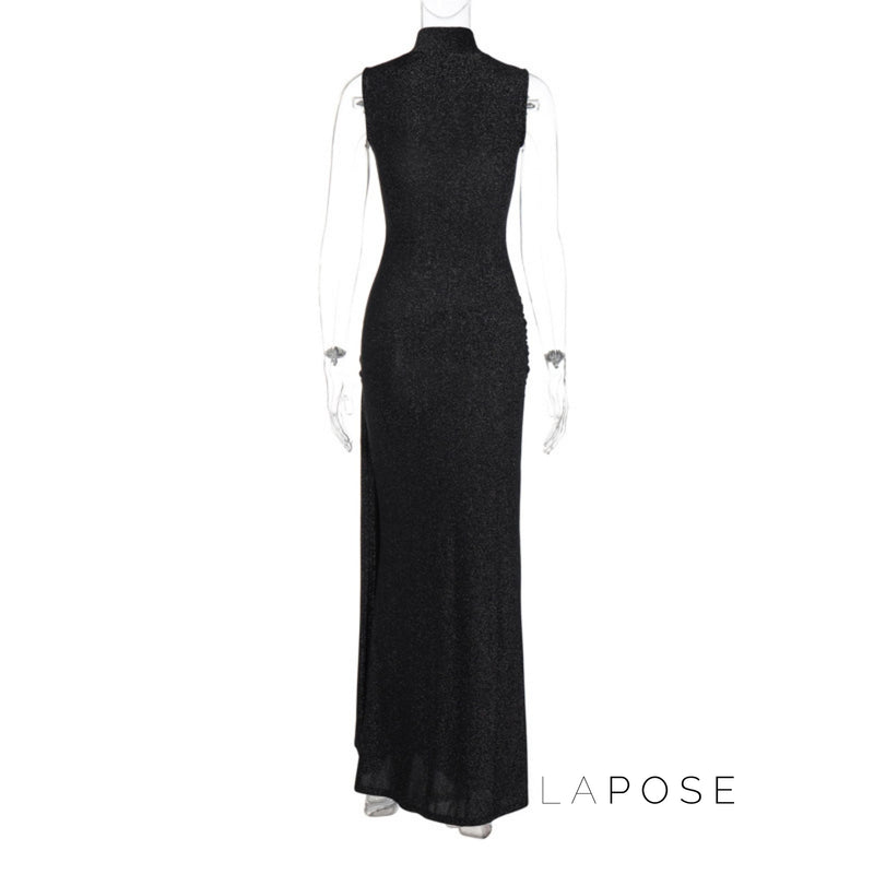 Niya Glitter High-neck Maxi Dress