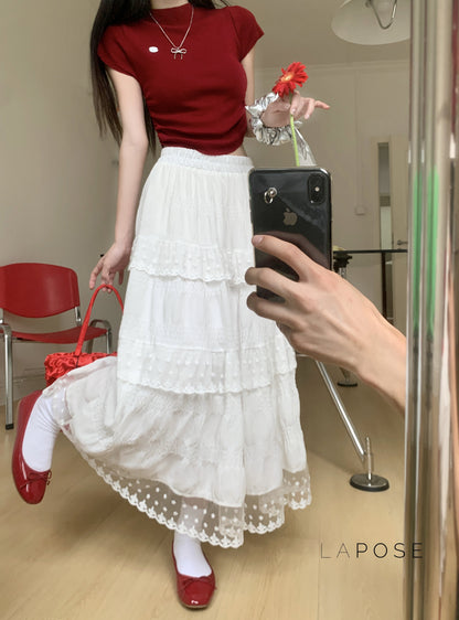 Payton White Tiered Lace Skirt