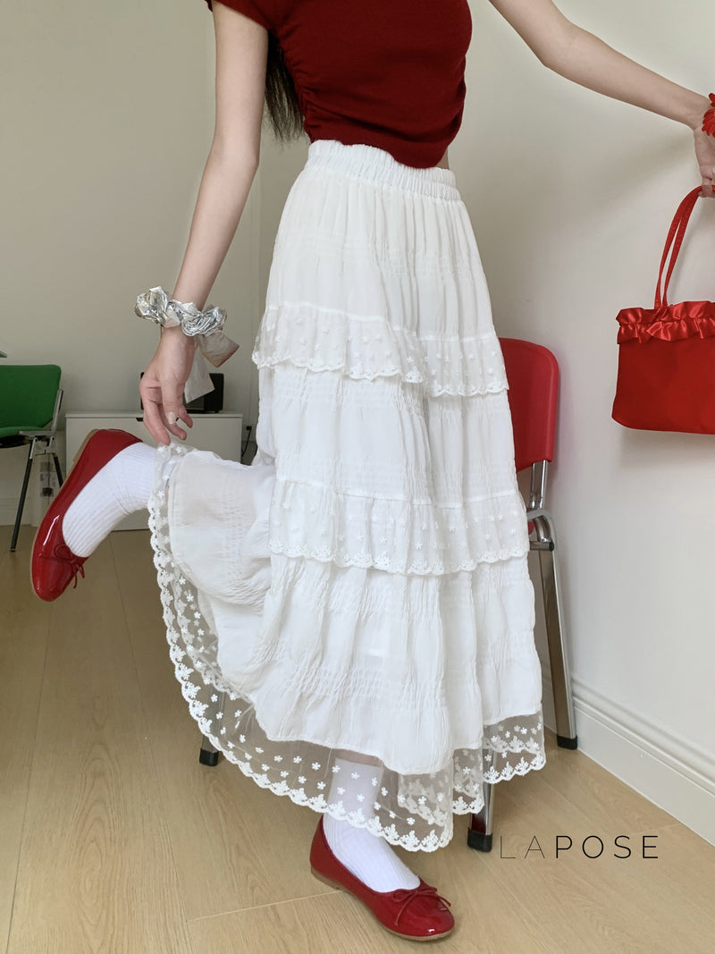 Payton White Tiered Lace Skirt