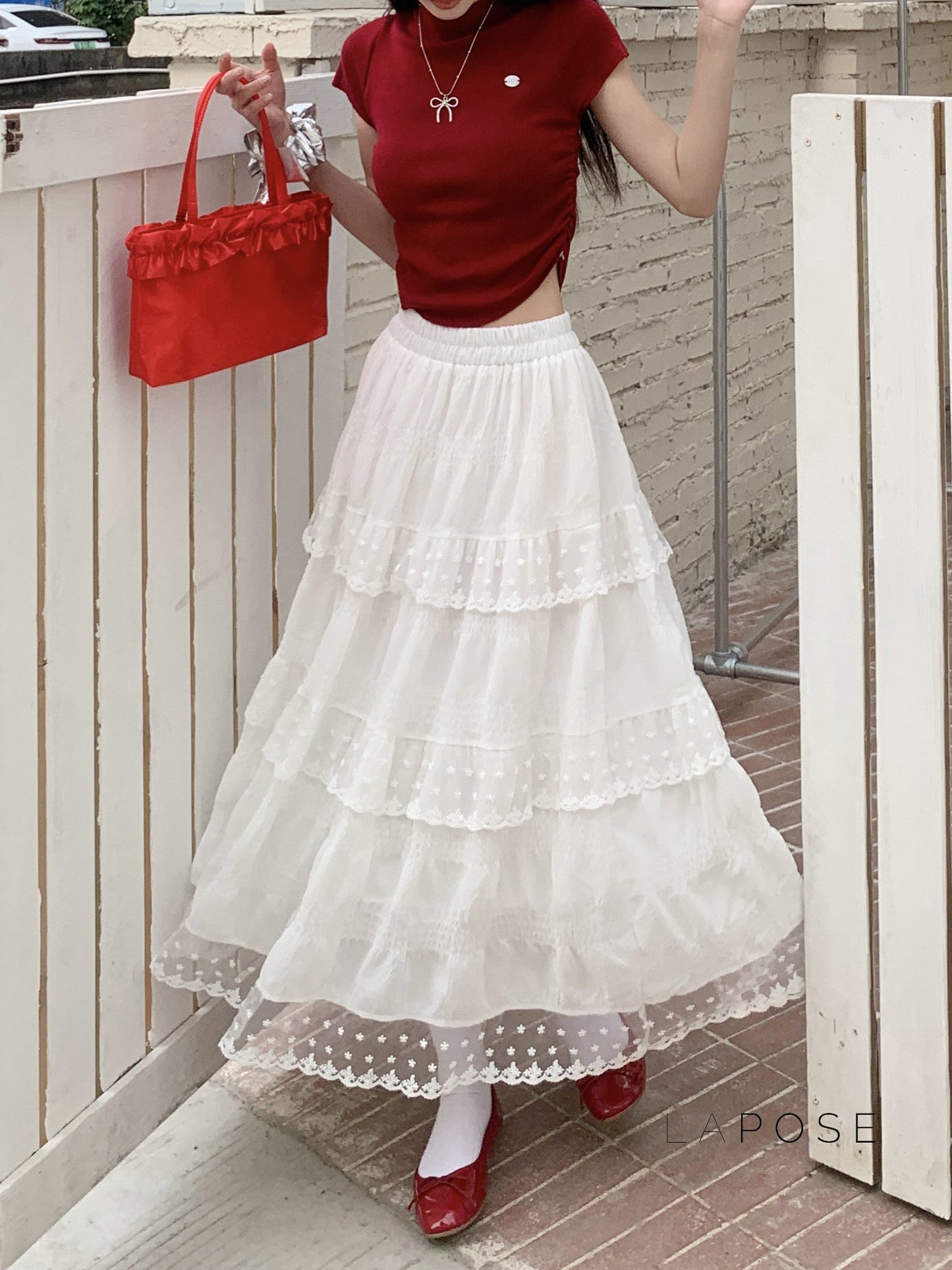 Payton White Tiered Lace Skirt