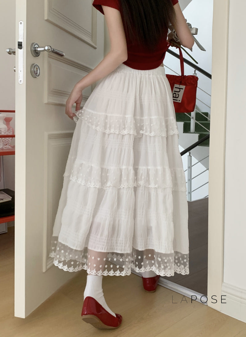 Payton White Tiered Lace Skirt