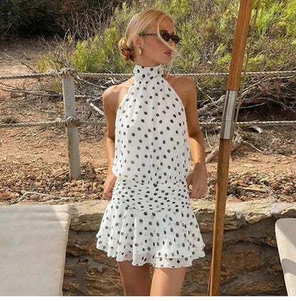 Polka Dot Halter Backless Mini Dress