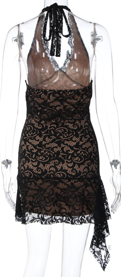 Rihanna Lace Halter Mini Dress