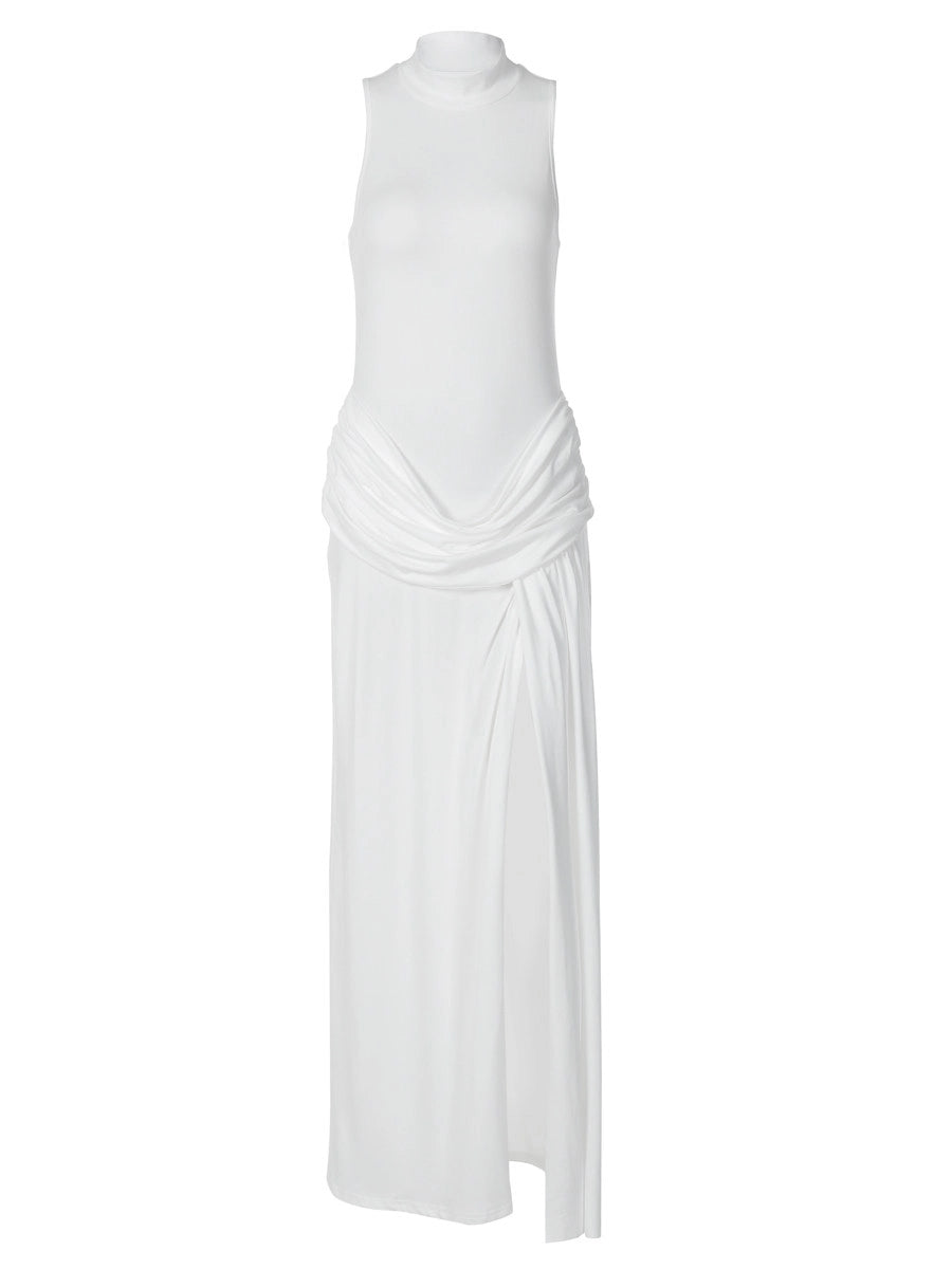 Ruched High Neck Maxi Dress