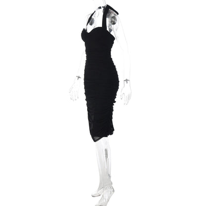 Ruched Mesh Halter Maxi Dress