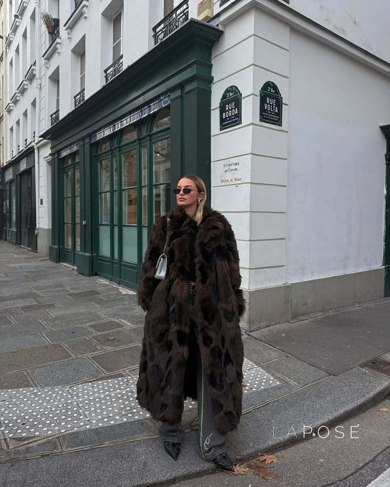 Ryann Spotted Lapel Faux Fur Coat