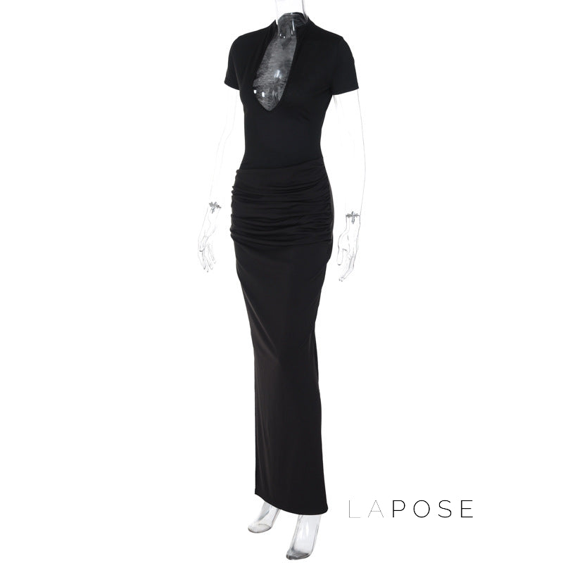 Susanna Deep V Ruched Maxi Dress