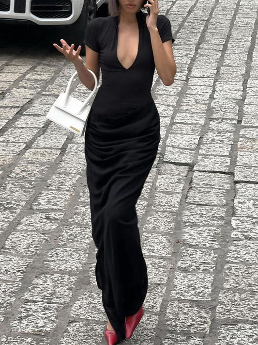 Susanna Deep V Ruched Maxi Dress