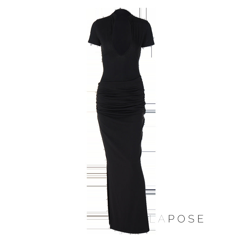 Susanna Deep V Ruched Maxi Dress