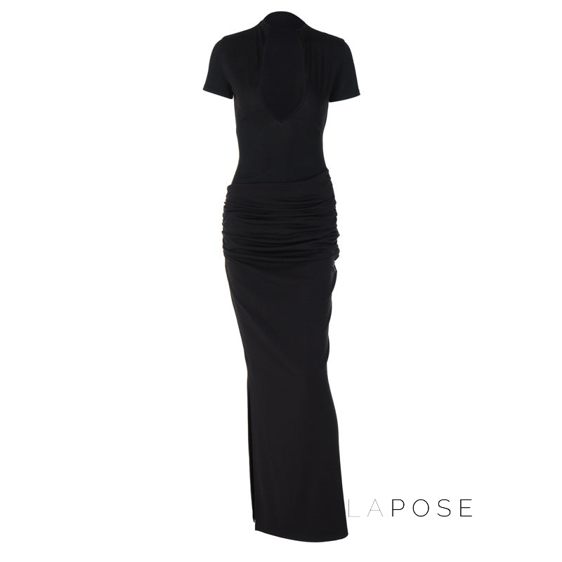 Susanna Deep V Ruched Maxi Dress