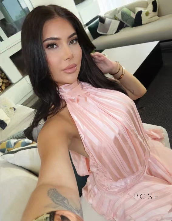 Winter Halter Satin Mini Dress
