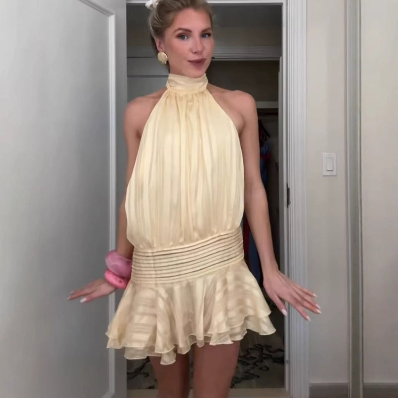 Winter Halter Satin Mini Dress