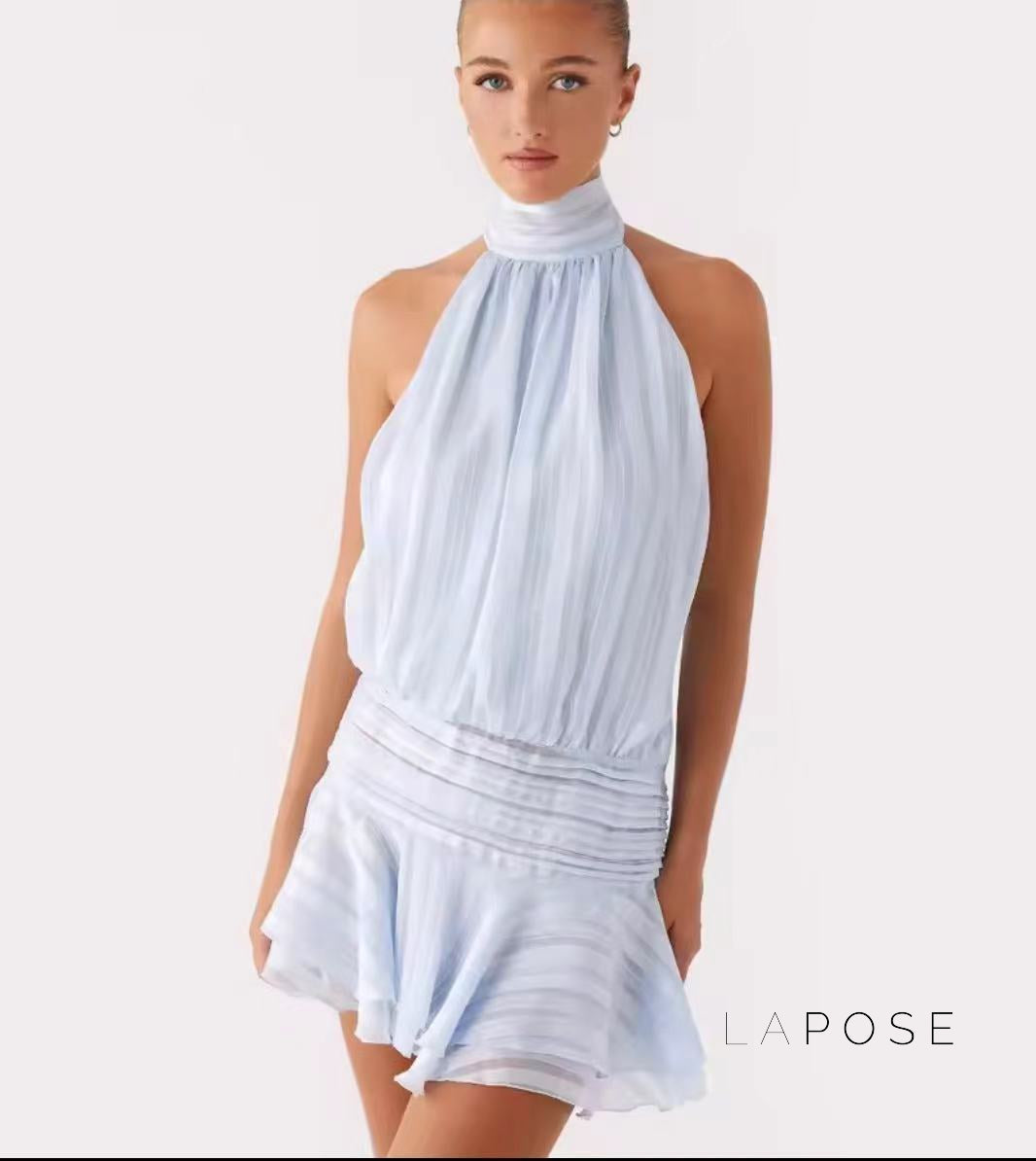 Winter Halter Satin Mini Dress