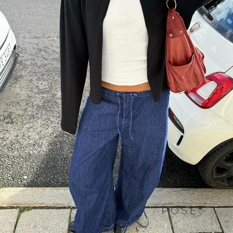 Zamara Faux Denim Wide-leg Pants