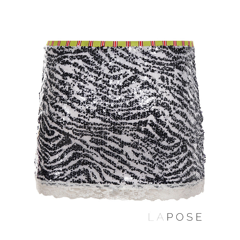 Zaylie Sequin Zebra Mini Skirt