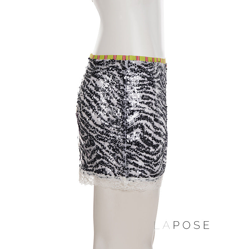 Zaylie Sequin Zebra Mini Skirt