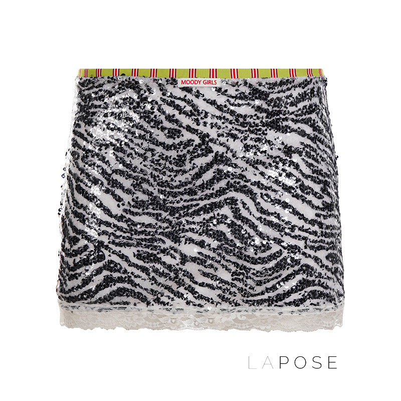 Zaylie Sequin Zebra Mini Skirt