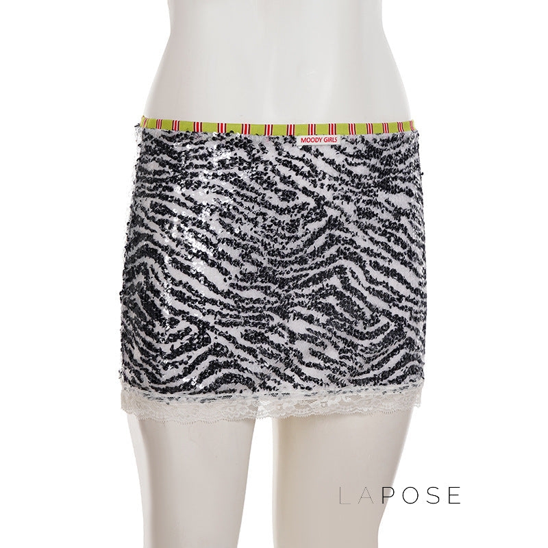 Zaylie Sequin Zebra Mini Skirt