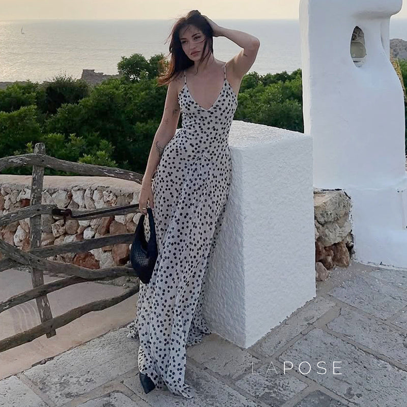 Zulema Polka Dot Mesh Midi Dress