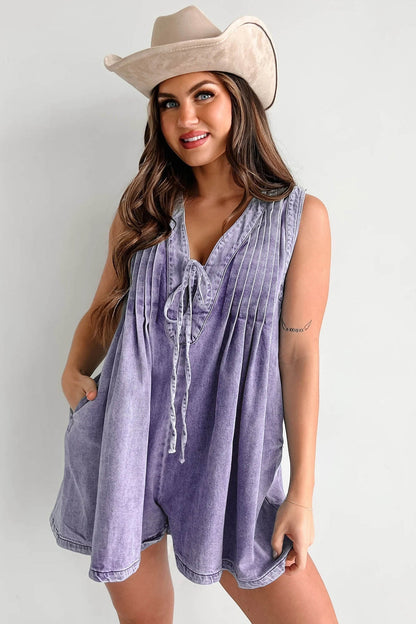 Abbey™ | Light Denim Romper With Tie Closure