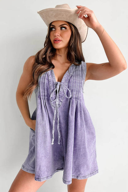 Abbey™ | Light Denim Romper With Tie Closure