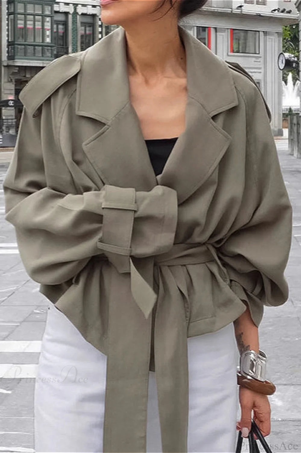 Lazy Wide Collar Tie Waist Trench Coat