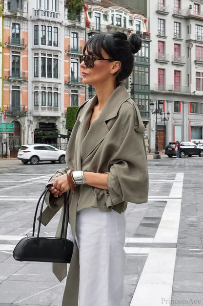 Lazy Wide Collar Tie Waist Trench Coat
