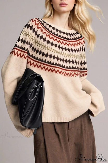 Lazy-style Fair Isle Retro Versatile Crew-neck Sweater