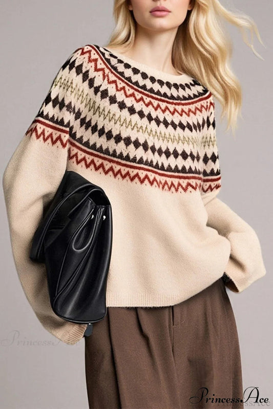 Lazy-style Fair Isle Retro Versatile Crew-neck Sweater