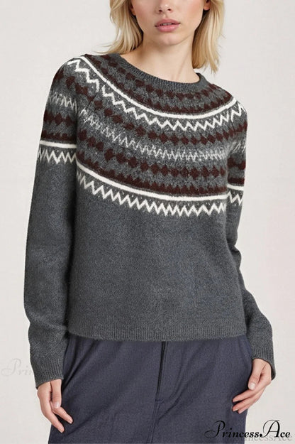 Lazy-style Fair Isle Retro Versatile Crew-neck Sweater