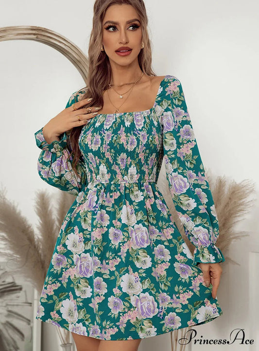 Leaf Print Sleeveless Midi Dress