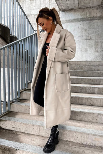 Leather Thickened Trench-inspired Relaxed Tie Waist Overcoat