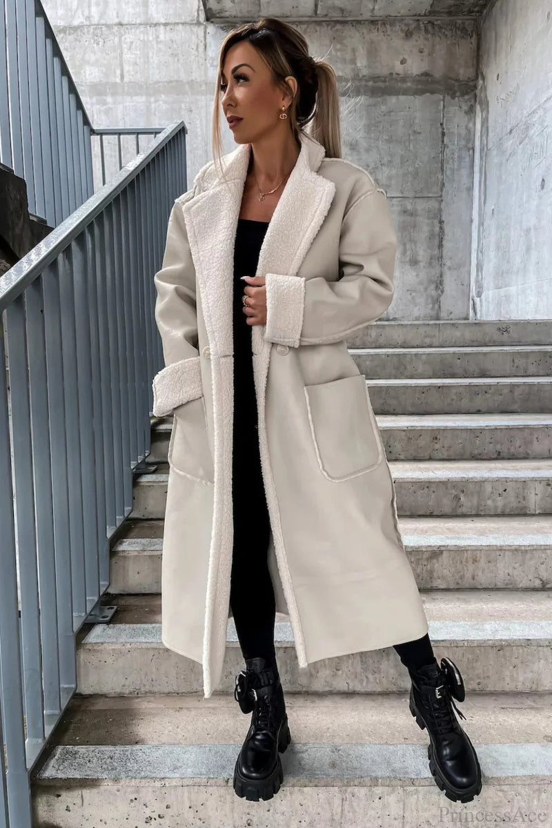 Leather Thickened Trench-inspired Relaxed Tie Waist Overcoat