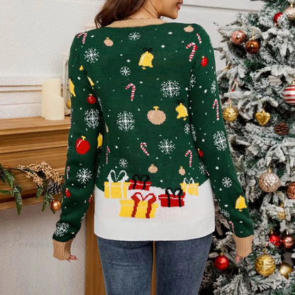Led Light Autumn Winter Santa Jacquard Round Neck Retro Christmas Sweater