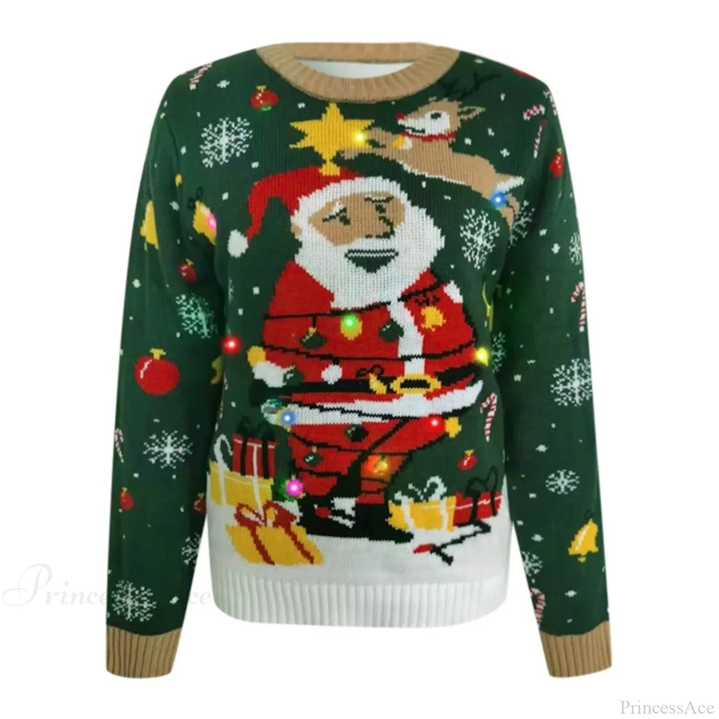 Led Light Autumn Winter Santa Jacquard Round Neck Retro Christmas Sweater